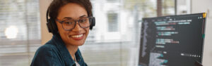 afro american woman in headphones freelance data s 2023 11 27 05 35 11 utc